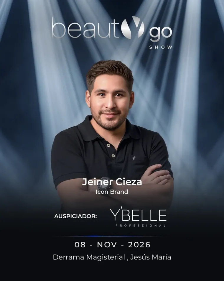 Afiche del beauty go SHOW con Jeiner Cieza como Icon Brand, auspiciado por Y'BELLE Professional
